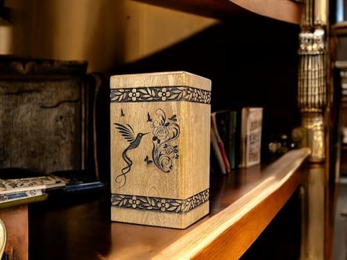 Handcrafted Wooden Cremation Urn with Bird Engraving