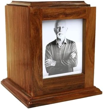 Elegant Medium Rosewood Cremation Urn with Photo Frame