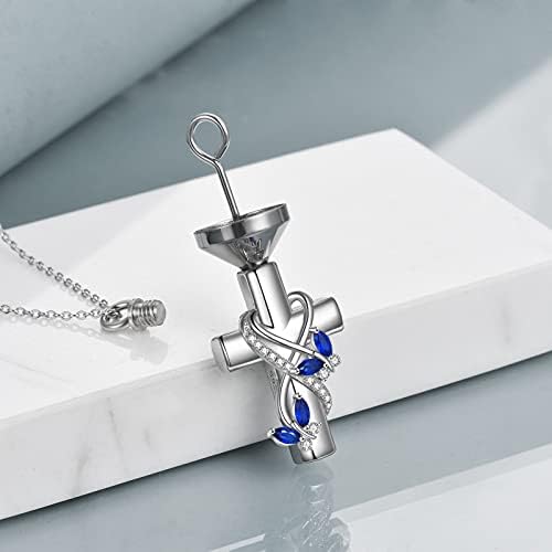 POPLYKE Urn Necklace for Ashes 925 Sterling Silver Cross Memorial Jewelry