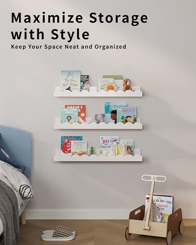 GW Gruwald Set of 3 Floating Book Shelves for Kids Room