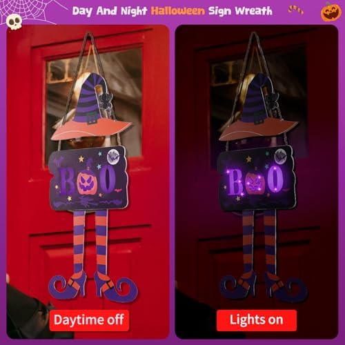 Halloween Witch Door Decorations with Timer Light