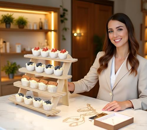 Wooden Cupcake Display Stand with 4 Tiers and Risers