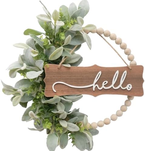 Farmhouse Green Wreath with Wood Beads and Artificial Leaves