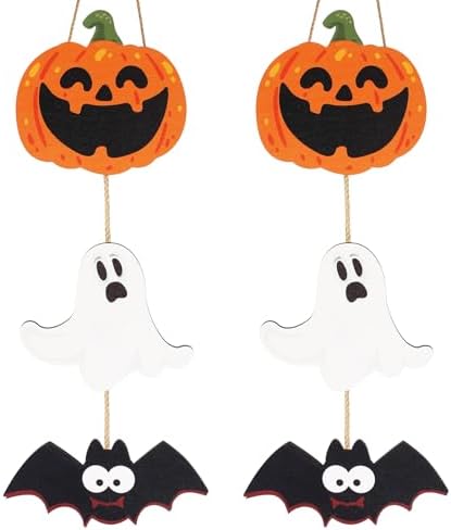 2Pack Halloween Door Sign Decorations Wooden Hanging Trio Set