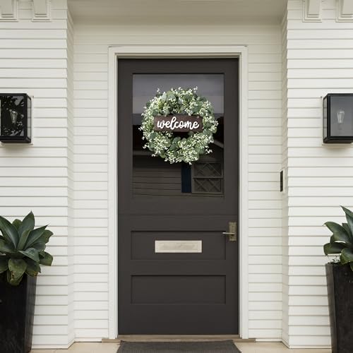 Sggvecsy 16in Artificial Eucalyptus Wreath with Welcome Sign