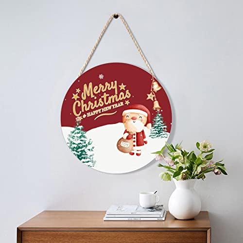 Merry Christmas Wood Door Hanger Decorative Sign 12x12in