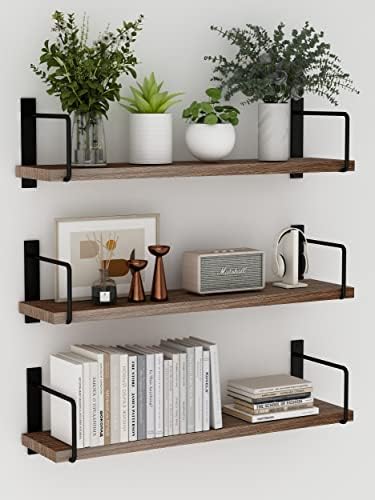 EALLRINEC Floating Shelves Set of 3 Brown Rustic Wood