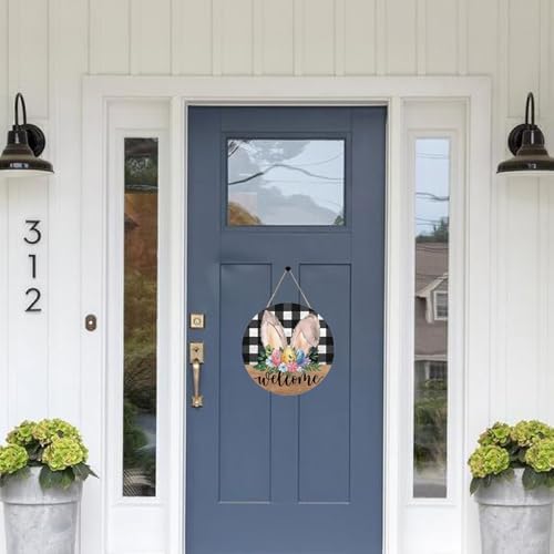 Easter Door Sign with Bunny Ears and Flowers