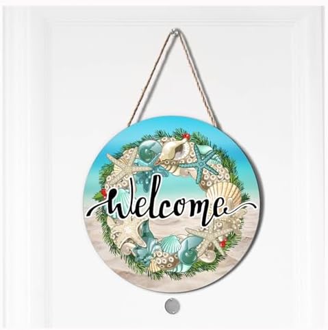 Rustic Sea Shells Welcome Wreath Door Sign
