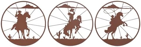 QZGXDECO 98 Inch Western Cowboy Wall Art Decor 3PCS Rust