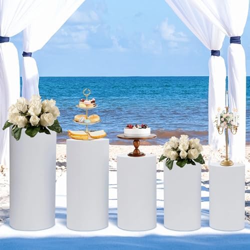 Ringmaster 5Pcs White Metal Cylinder Pedestal Stands for Party