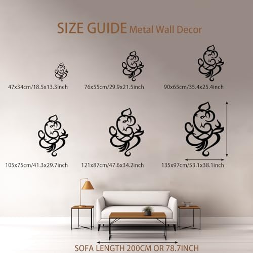 Ganesha Metal Wall Art Decor 47x34cm Black