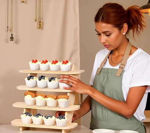 Wooden Cupcake Display Stand with 4 Tiers and Risers