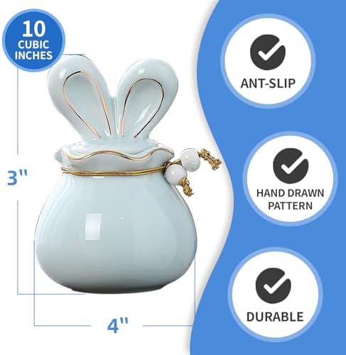 Antescort Ceramic Pet Ash Urn with Rabbit Ear Design Blue