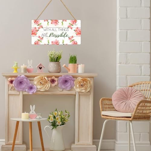 Welcome Wreath Door Hanger with God All Things Are Possible Sign