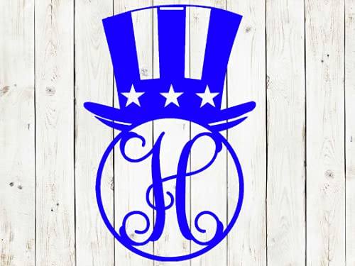 Patriotic Hat Monogram Metal Door Hanger Wreath Red