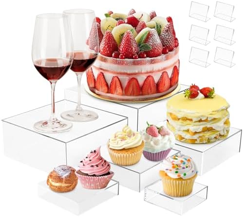 Hylebor 6Pcs Clear Acrylic Display Risers for Buffet and Party Use