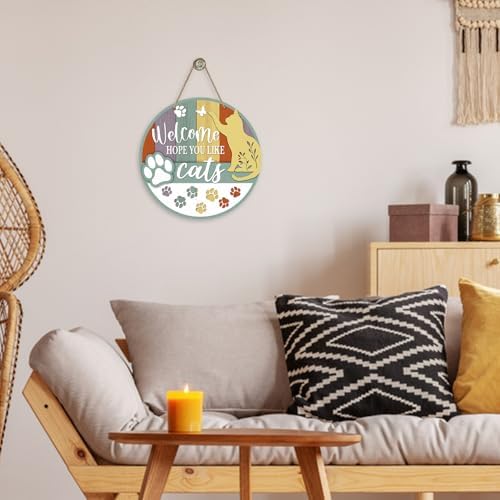 Deroro Welcome Hope You Like Cats Front Door Sign