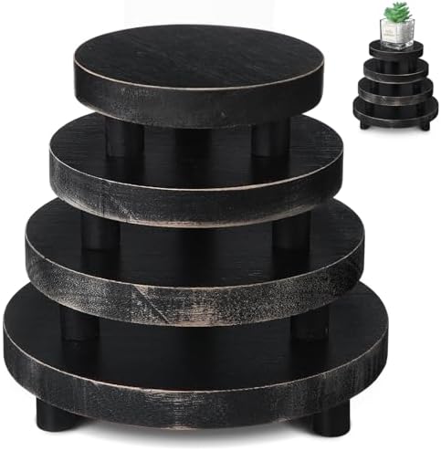 Geetery 4 Pcs Round Wooden Risers for Decor Display