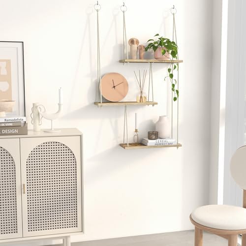 Fixwal 3 Tier Floating Wall Shelf Rustic Brown