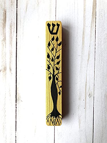 Handmade Tree of Life Mezuzah Case Gold
