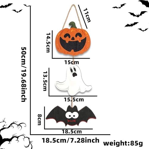 Halloween Wooden Door Hanger 3 Pack with Pumpkin Ghost Bat Design