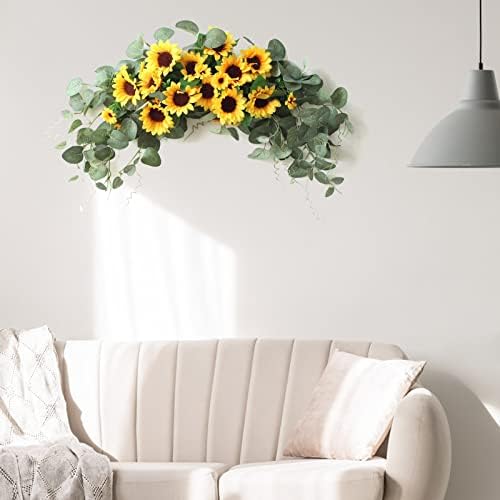 Artificial Sunflower Swag with Eucalyptus 295In Wall Arch Hanging Wreath