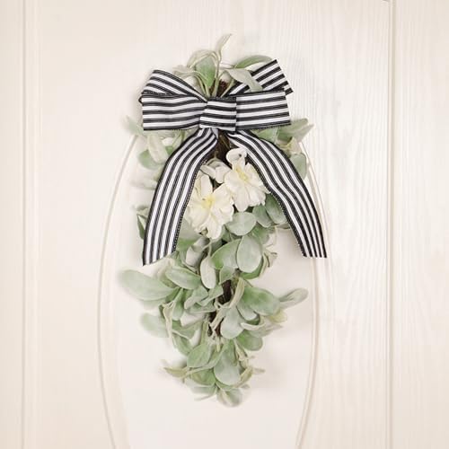 197in Artificial Lamb Ear Teardrop Swag with Magnolia Flowers and Bow