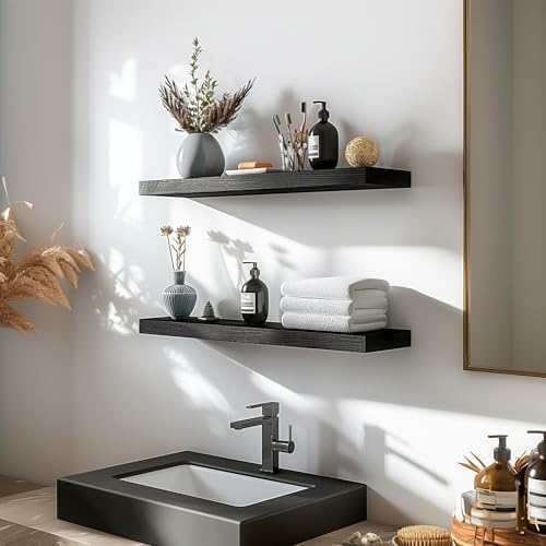 PHPH Wood Floating Shelves Set of 6 Black 17 Inch