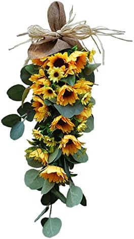 Artificial Sunflower Teardrop Swag for Front Door Decor