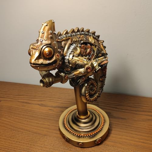 Steampunk Lizard Chameleon Statue Hand Painted Resin Collectible Figurine