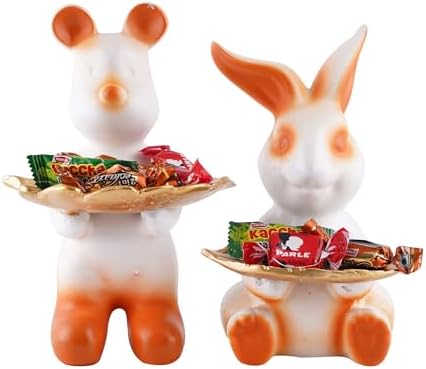 Set of Two White Resin Rabbit Decorative Statues