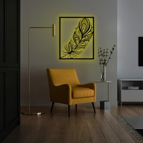 CNC Wood LED Feather Wall Art with RGB Control