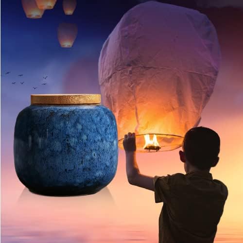 Small Blue Ceramic Urn for Ashes - 25 Inch Mini Memorials