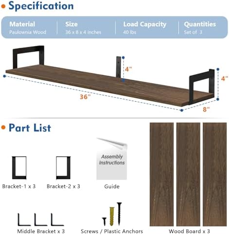 Harwaya Floating Shelves 36 In 8 In Deep Set of 3