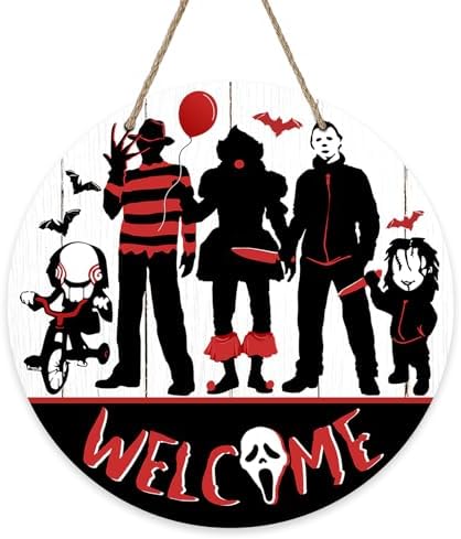 Welcome Halloween Horror Movie Characters Front Door Sign
