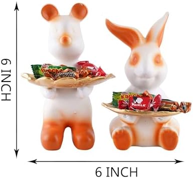 Set of Two White Resin Rabbit Decorative Statues