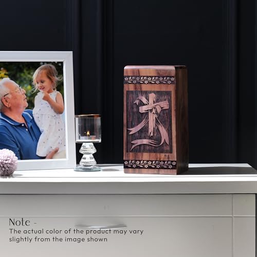 YATHABI Christian Wooden Urn - 1125 Inch Cremation Urn for Adult Ashes