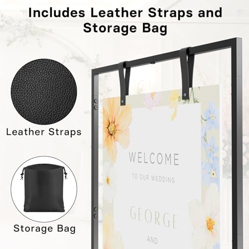 Wedding Welcome Sign Stand with Custom Design and Leather Straps