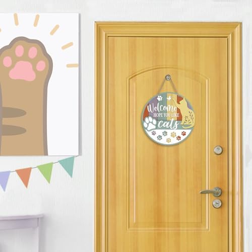 Deroro Welcome Hope You Like Cats Front Door Sign