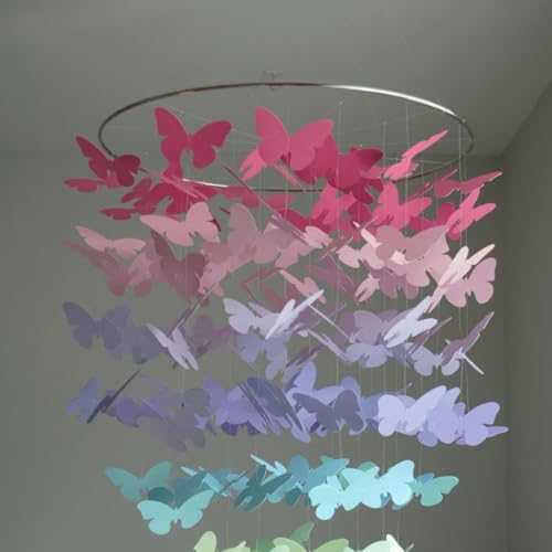 Large Pastel Rainbow Butterfly Mobile Wall Decor