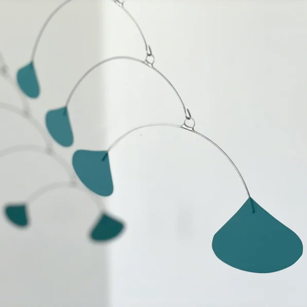 Mid Century Modern Teal Ginkgo Hanging Mobile 40 W x 24 H