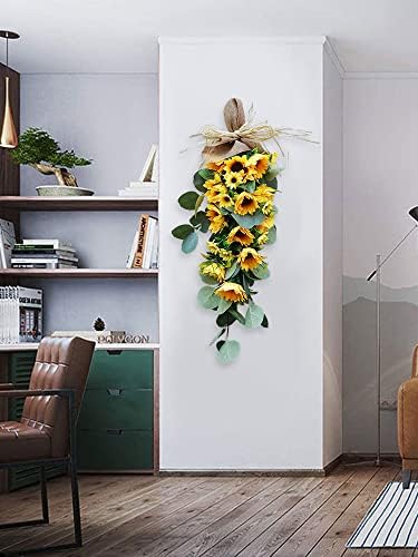 Artificial Sunflower Teardrop Swag for Front Door Decor