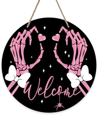 Welcome Halloween Gothic Pink Skeleton Hands Front Door Sign