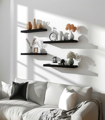PHPH Wood Floating Shelves Set of 6 Black 17 Inch