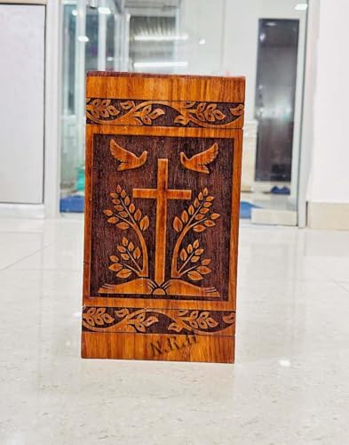 Carved Cross Jesus Book Rosewood Cremation Urn 11x6x6