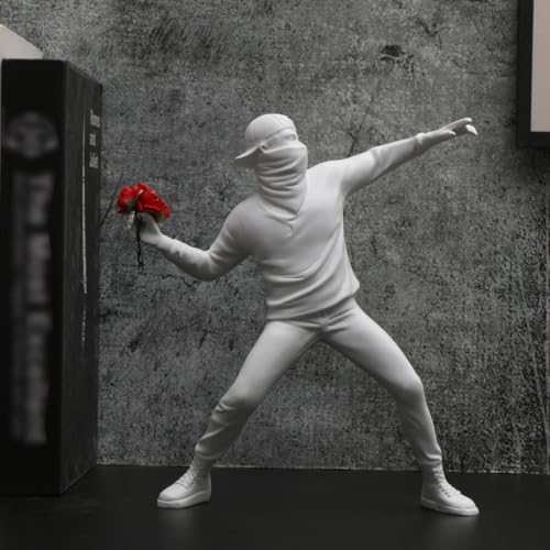Modern White Flower Thrower Resin Sculpture