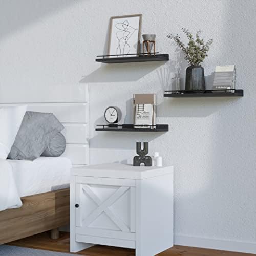 WOPITUES Floating Shelves with Black Metal Guardrail Set of 3