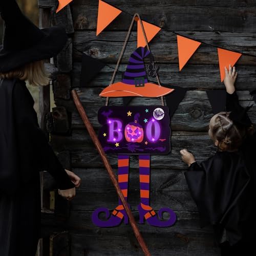 Halloween Witch Door Decorations with Timer Light