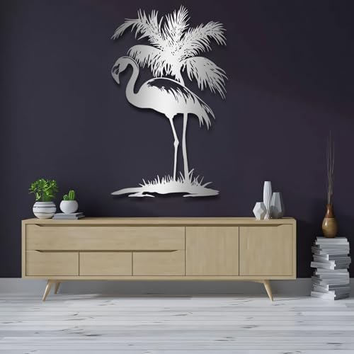 KingGenius Flamingo Wall Sculpture Silver 18x30 Inch